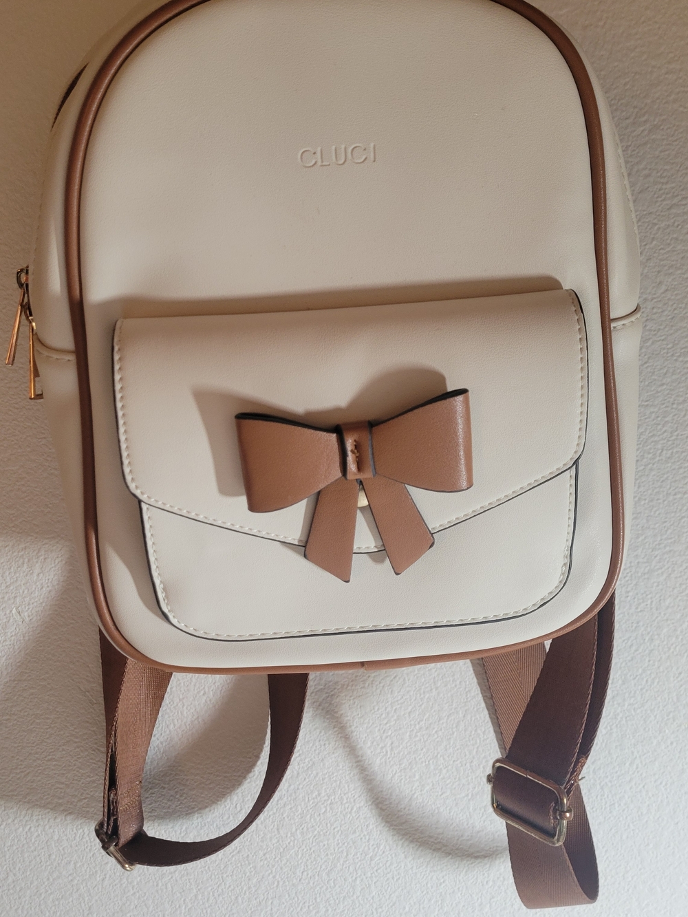 Othr Cream Backpack with Tan Bow Accent
